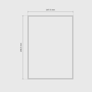 7 × 5 module plan with outside dimensions 206.5 × 147.5 mm.