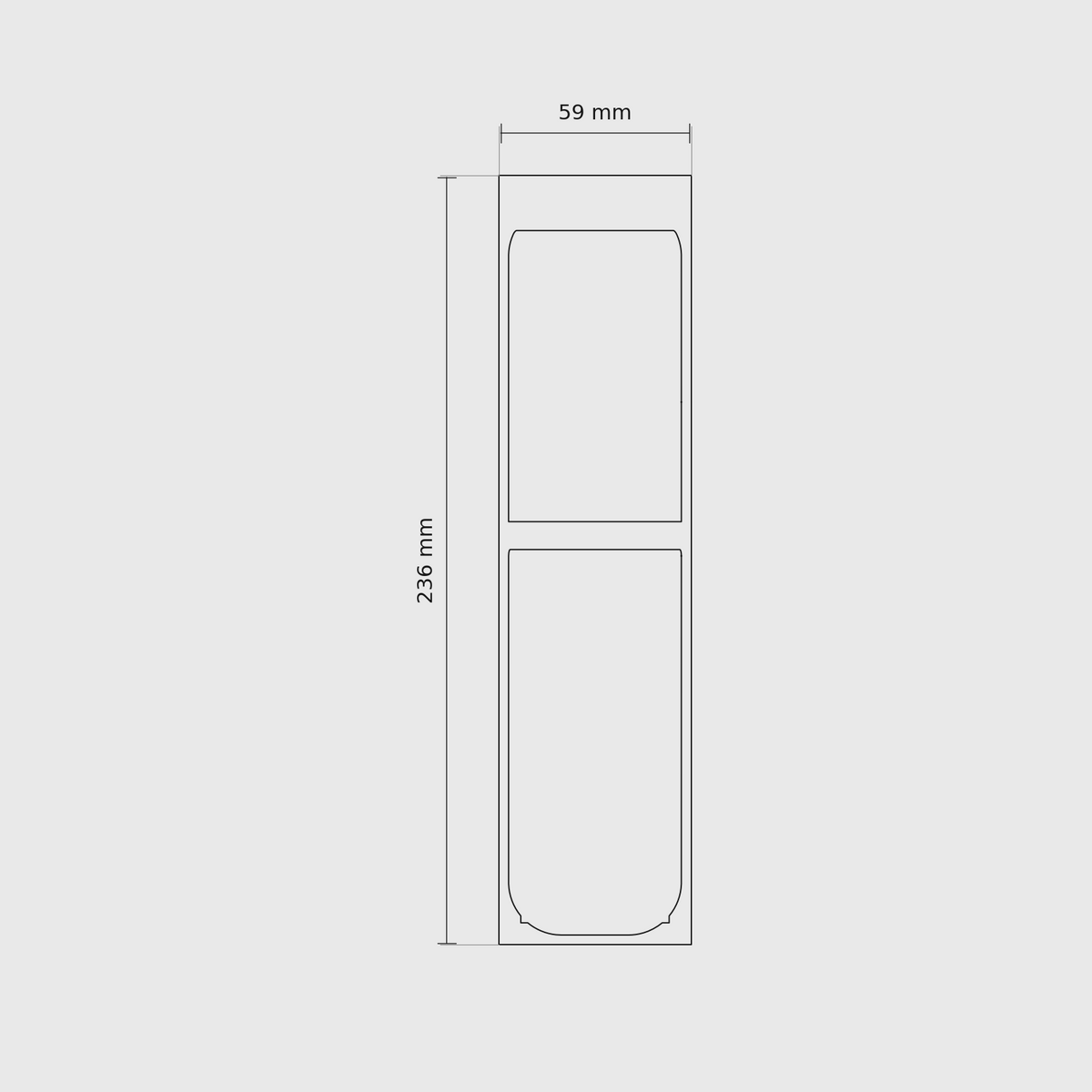 8 × 2 module plan with outside dimensions 236 × 59 mm.