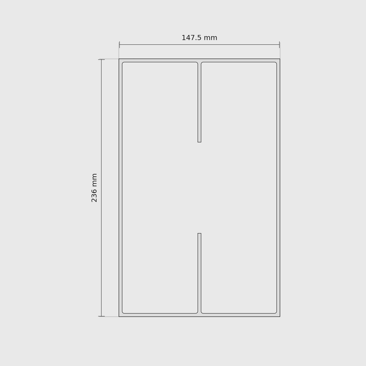 8 × 5 cutlery tray plan with outside dimensions 236 × 147.5 mm.
