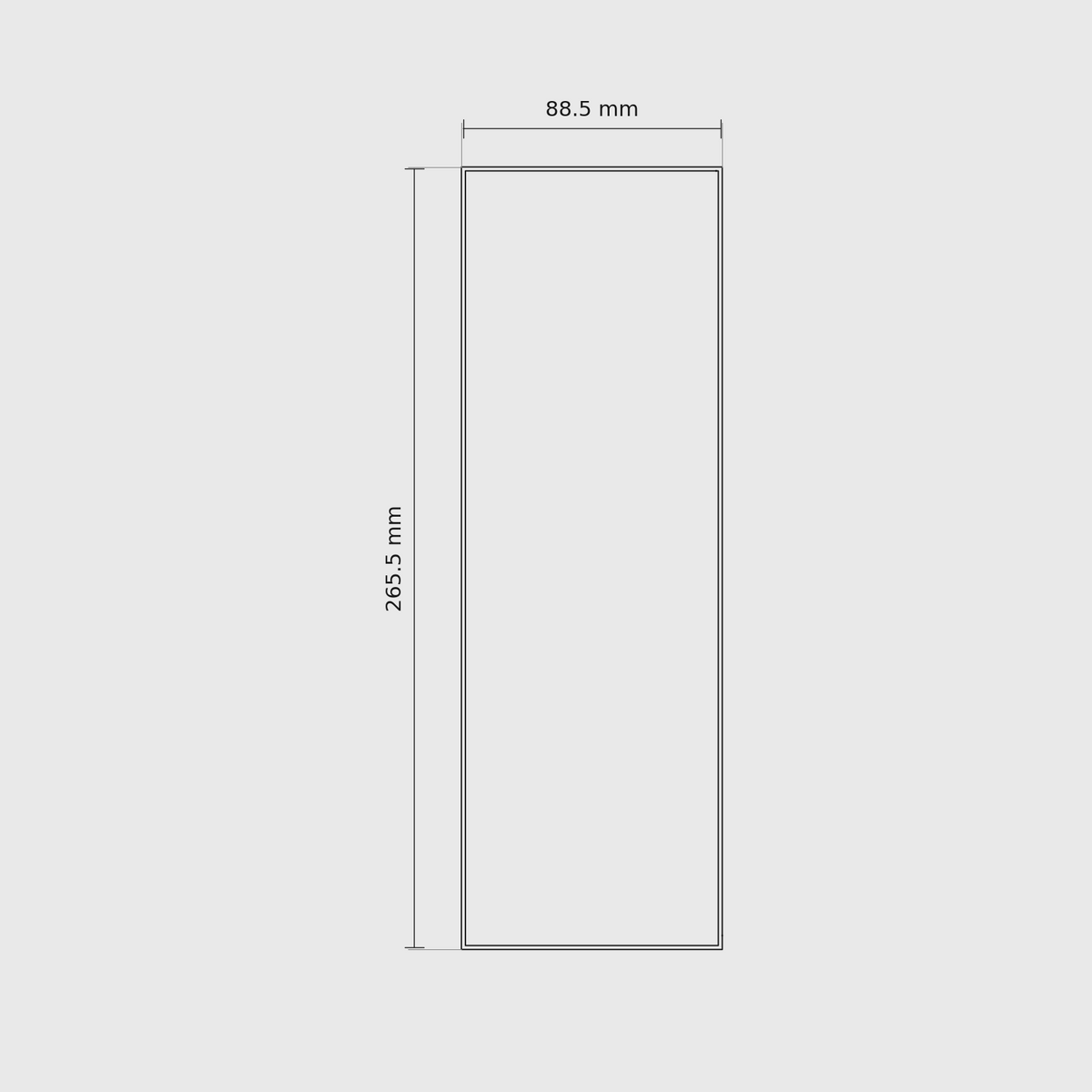 9 × 3 module plan with outside dimensions 265.5 × 88.5 mm.