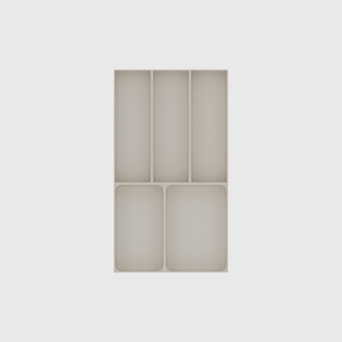 Narrow Cutlery & Kitchen Tools Drawer Organiser Set – 265.5 × 472 mm in Muted White, empty organiser layout.