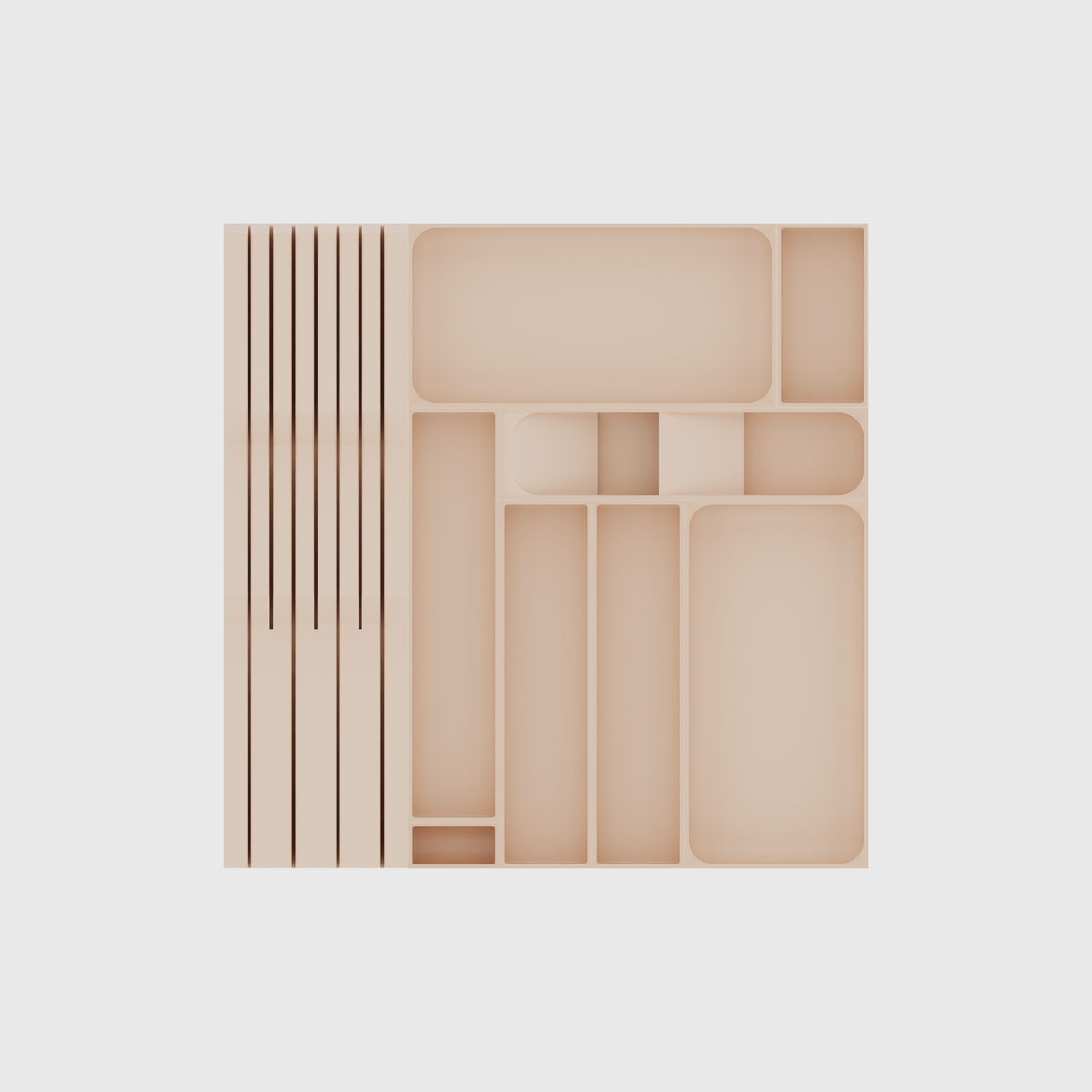 Primary Cutlery Drawer with Medium Kitchen Tool Storage in Army Beige, empty organiser layout.