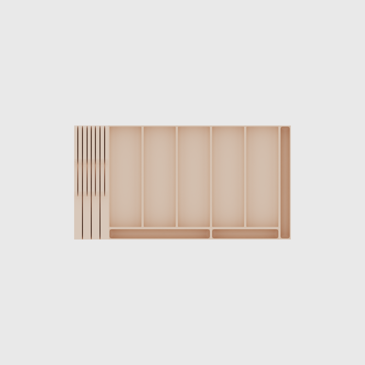 Shallow Family Cutlery & Knife Drawer Organiser Set – 560.5 × 295 mm in Army Beige, empty organiser layout.