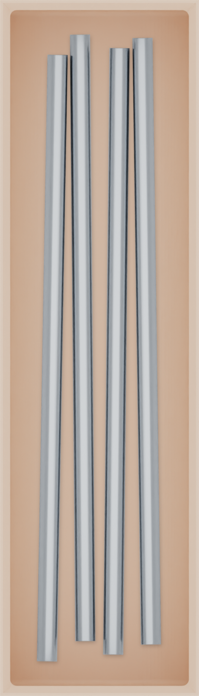 Slim tray organiser – 7×2 (206.5 × 59 mm) in Army Beige, shown with metal drinking straws. Top view.