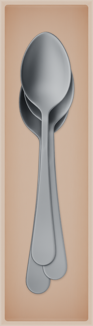 Slim tray organiser – 7×2 (206.5 × 59 mm) in Army Beige, shown with dessert spoons. Top view.