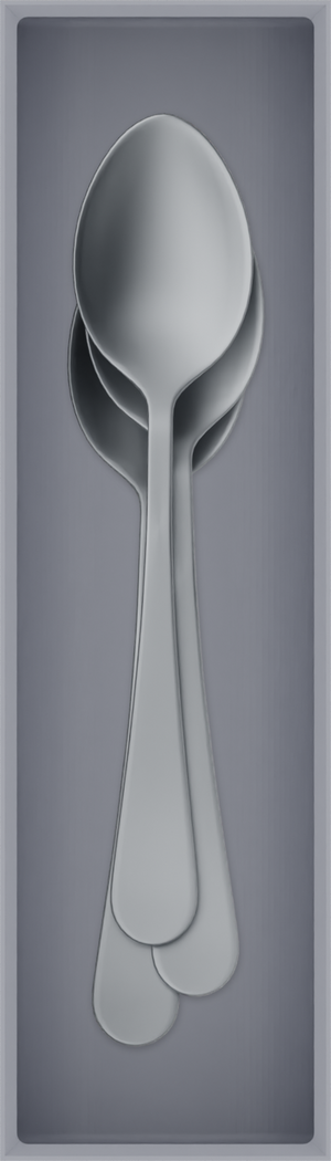 Slim tray organiser – 7×2 (206.5 × 59 mm) in Fossil Grey, shown with dessert spoons. Top view.