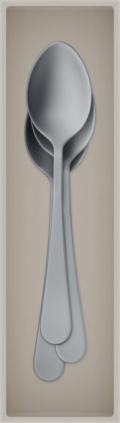Slim tray organiser – 7×2 (206.5 × 59 mm) in Muted White, shown with dessert spoons. Top view.