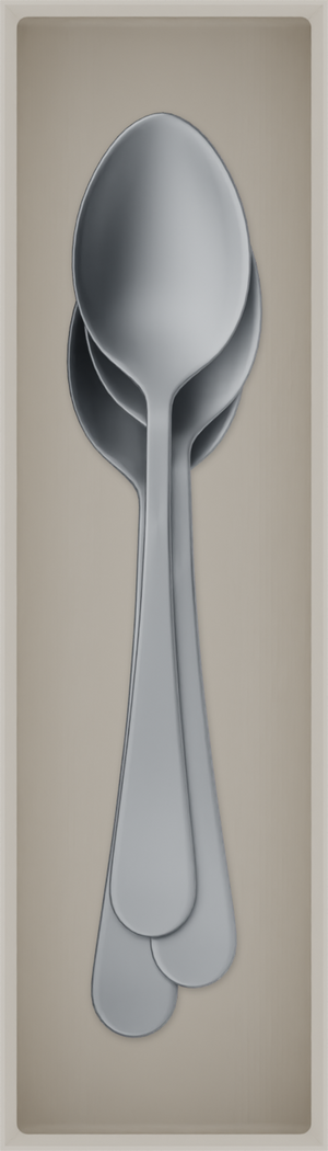 Slim tray organiser – 7×2 (206.5 × 59 mm) in Muted White, shown with dessert spoons. Top view.