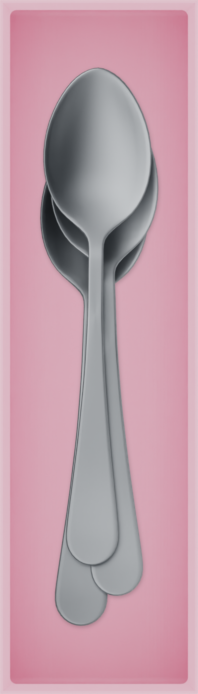 Slim tray organiser – 7×2 (206.5 × 59 mm) in Sakura Pink, shown with dessert spoons. Top view.