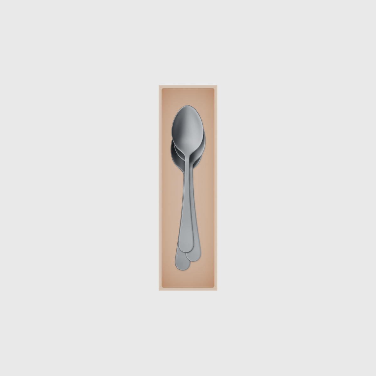 Slim tray organiser – 7×2 (206.5 × 59 mm) in Army Beige, shown with dessert spoons. Top view.