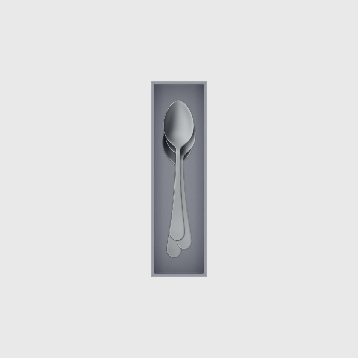 Slim tray organiser – 7×2 (206.5 × 59 mm) in Fossil Grey, shown with dessert spoons. Top view.