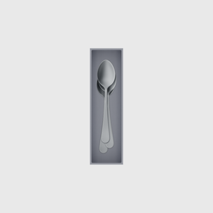 Slim tray organiser – 7×2 (206.5 × 59 mm) in Fossil Grey, shown with dessert spoons. Top view.