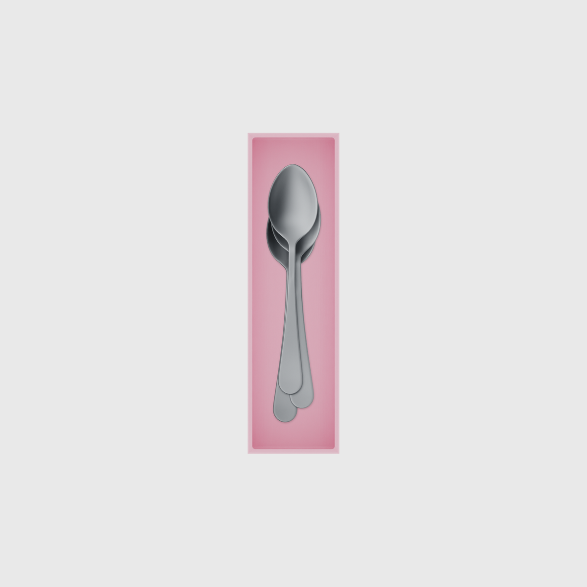Slim tray organiser – 7×2 (206.5 × 59 mm) in Sakura Pink, shown with dessert spoons. Top view.