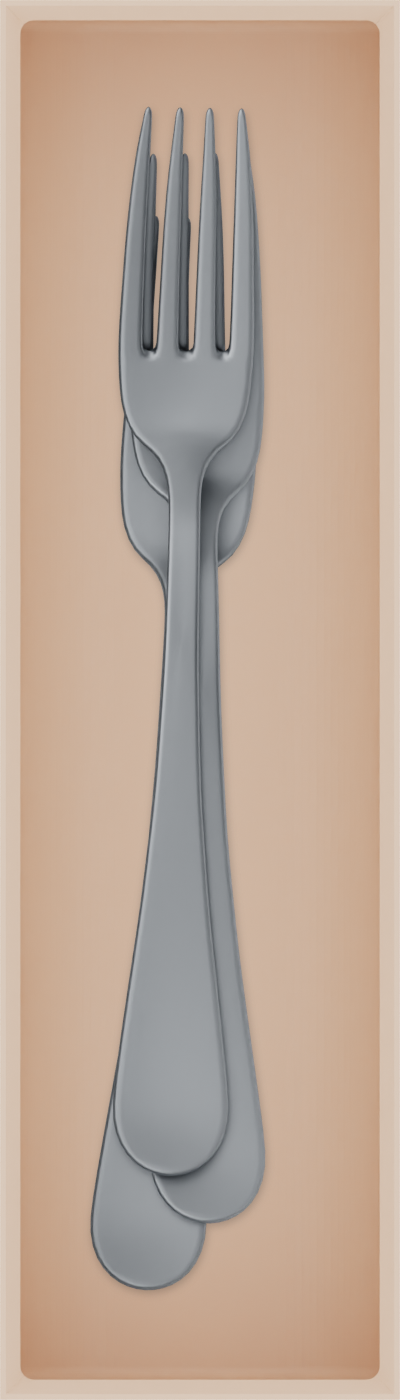 Slim tray organiser – 7×2 (206.5 × 59 mm) in Army Beige, shown with dessert forks. Top view.