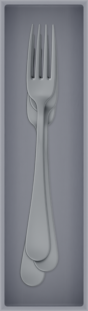 Slim tray organiser – 7×2 (206.5 × 59 mm) in Fossil Grey, shown with dessert forks. Top view.