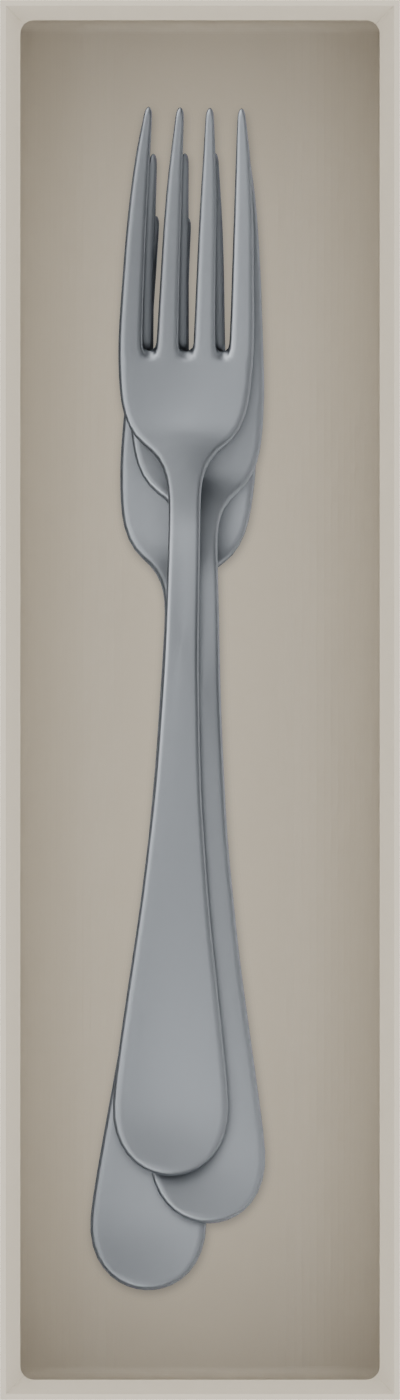 Slim tray organiser – 7×2 (206.5 × 59 mm) in Muted White, shown with dessert forks. Top view.