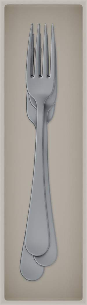 Slim tray organiser – 7×2 (206.5 × 59 mm) in Muted White, shown with dessert forks. Top view.