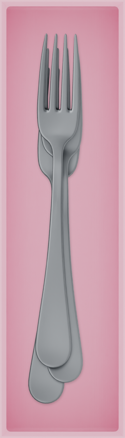 Slim tray organiser – 7×2 (206.5 × 59 mm) in Sakura Pink, shown with dessert forks. Top view.