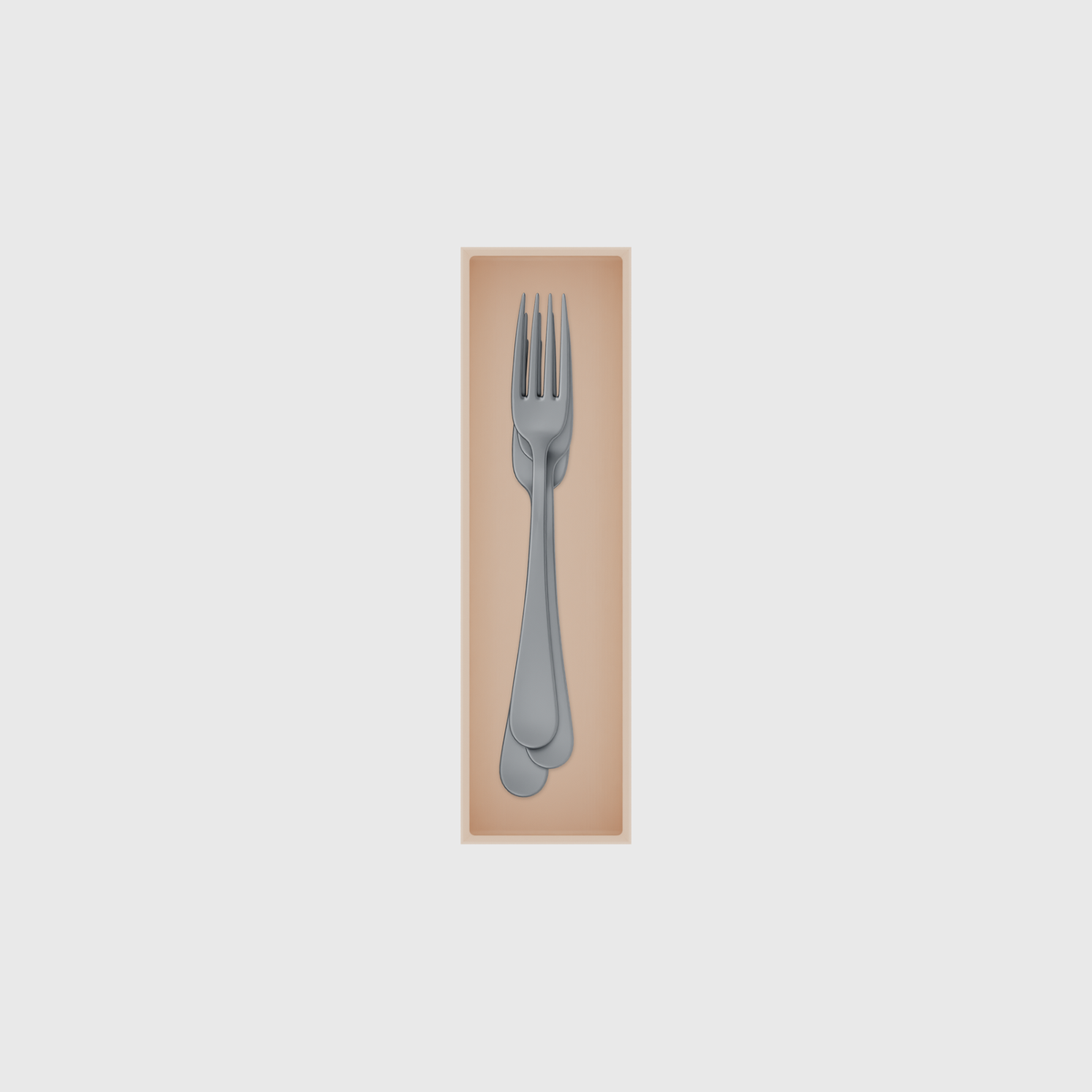 Slim tray organiser – 7×2 (206.5 × 59 mm) in Army Beige, shown with dessert forks. Top view.