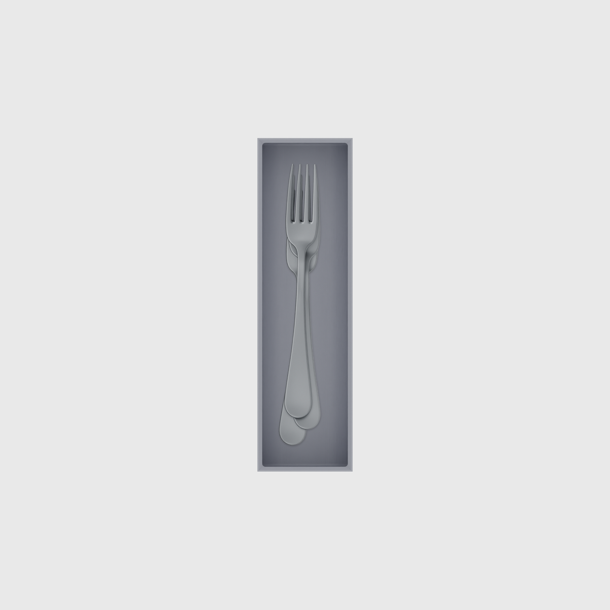 Slim tray organiser – 7×2 (206.5 × 59 mm) in Fossil Grey, shown with dessert forks. Top view.