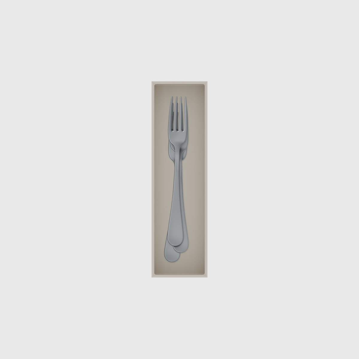 Slim tray organiser – 7×2 (206.5 × 59 mm) in Muted White, shown with dessert forks. Top view.