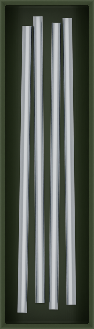 Slim tray organiser – 7x2 (206.5 × 59 mm) in Olive Green, shown with four short metal drinking straws