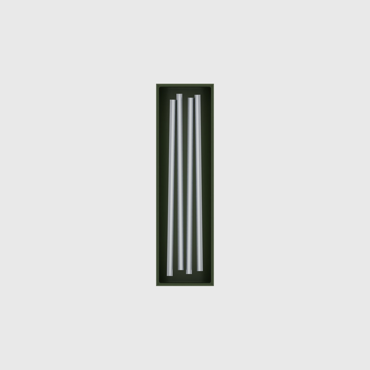 Slim tray organiser – 7x2 (206.5 × 59 mm) in Olive Green, shown with four short metal drinking straws