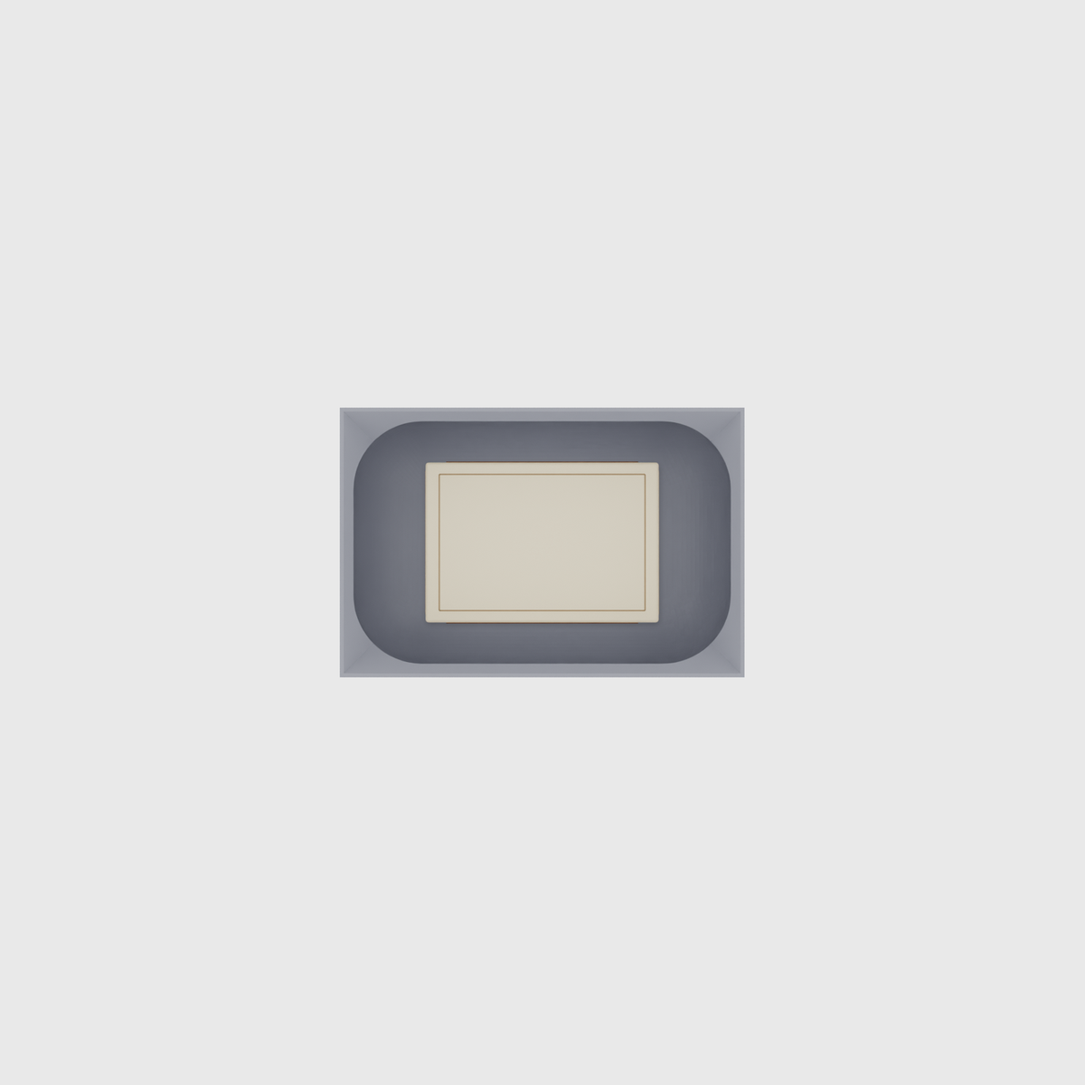 Small tray organiser – 2×3 (59 × 88.5 mm) in Fossil Grey, shown with a matchbox. Top view.