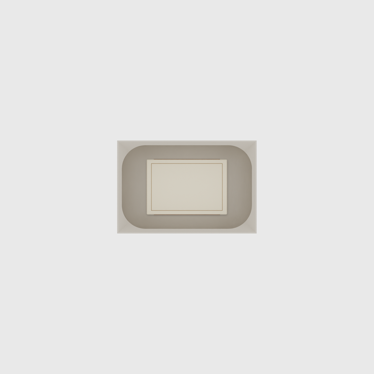 Small tray organiser – 2×3 (59 × 88.5 mm) in Muted White, shown with a matchbox. Top view.
