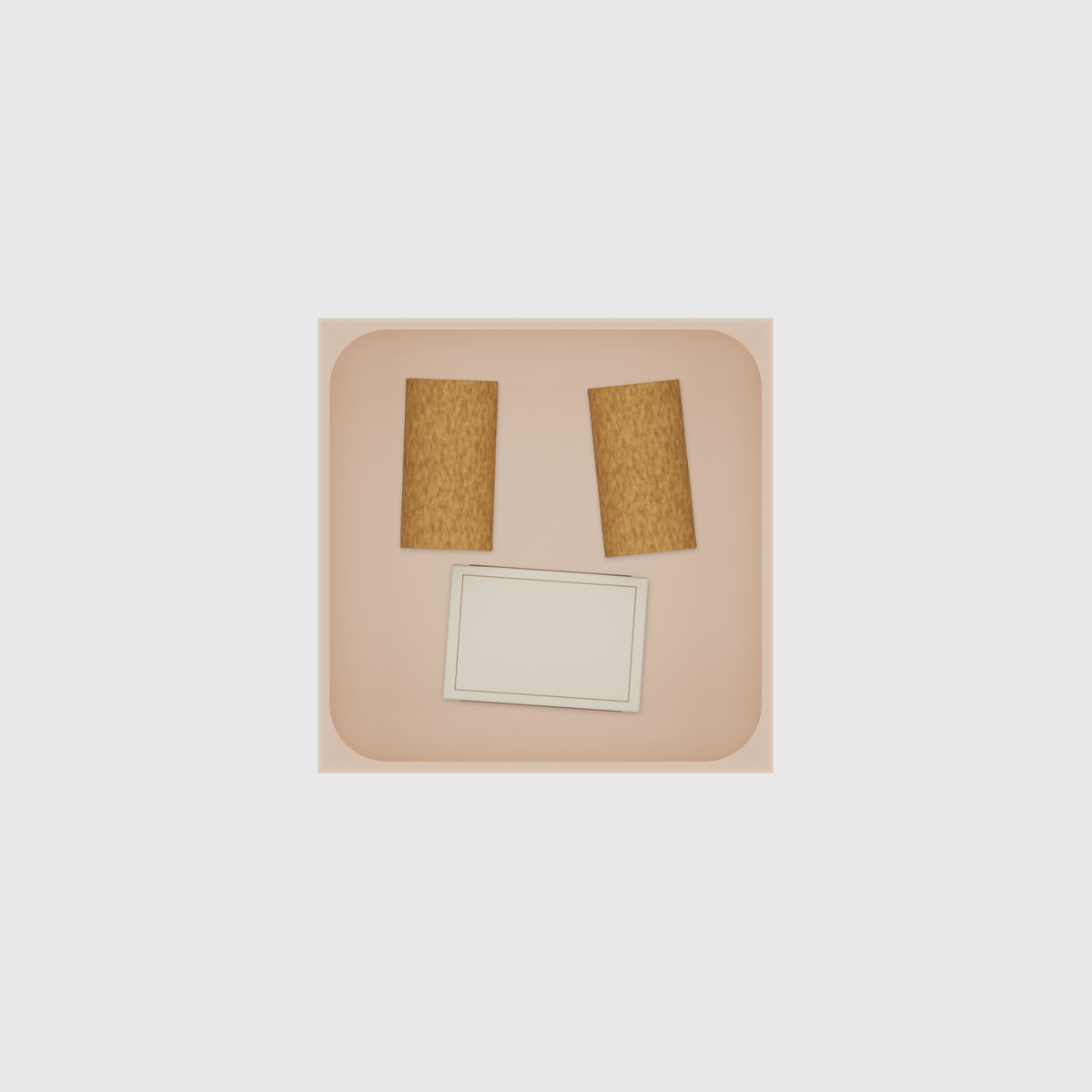 Small tray organiser – 4×4 (118 × 118 mm) in Army Beige, shown with a matchbox and 2 wine corks. Top view.
