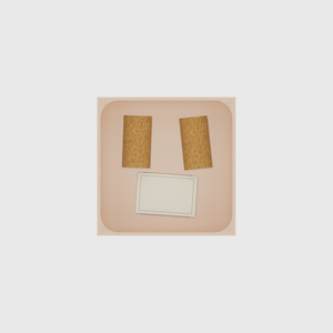 Small tray organiser – 4×4 (118 × 118 mm) in Army Beige, shown with a matchbox and 2 wine corks. Top view.