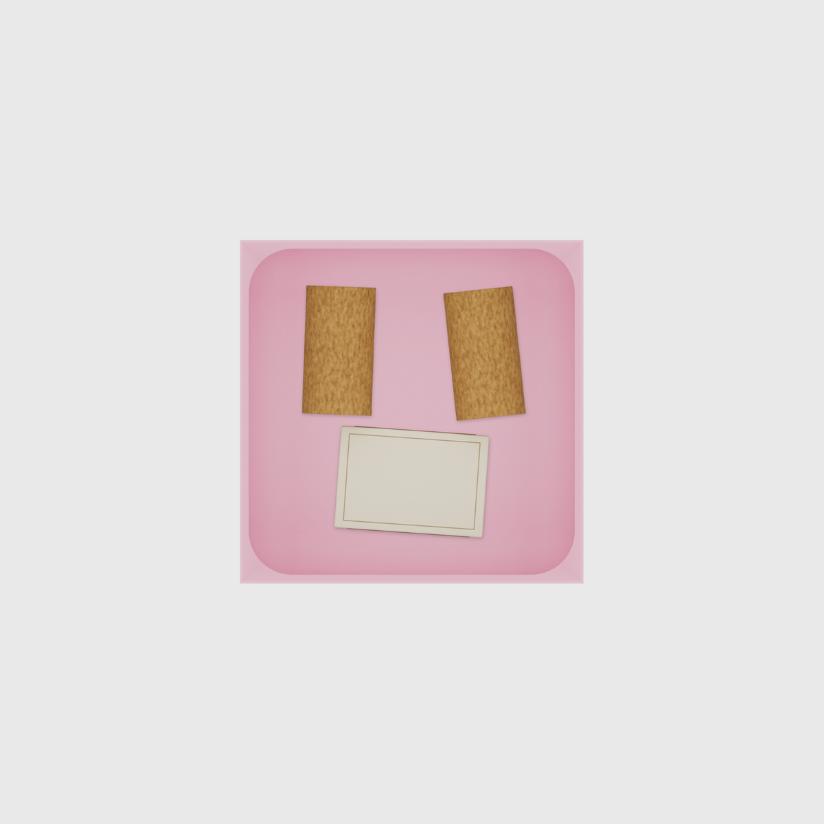 Small tray organiser – 4×4 (118 × 118 mm) in Sakura Pink, shown with a matchbox and 2 wine corks. Top view.