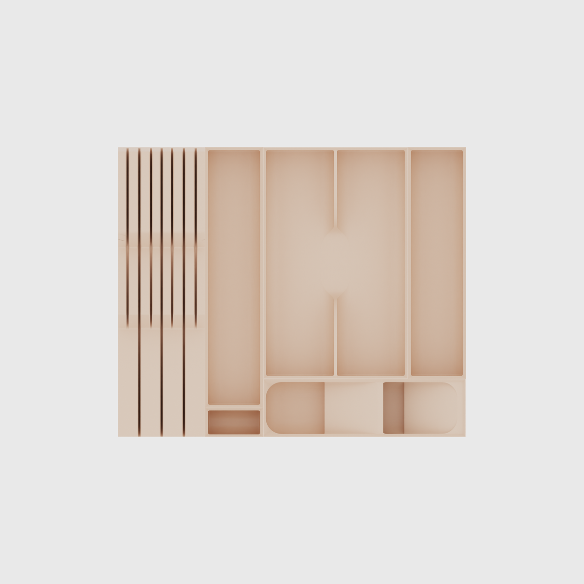 Space-Saving Cutlery Organiser & Knife Block – 295x354mm in Army Beige, empty organiser layout.