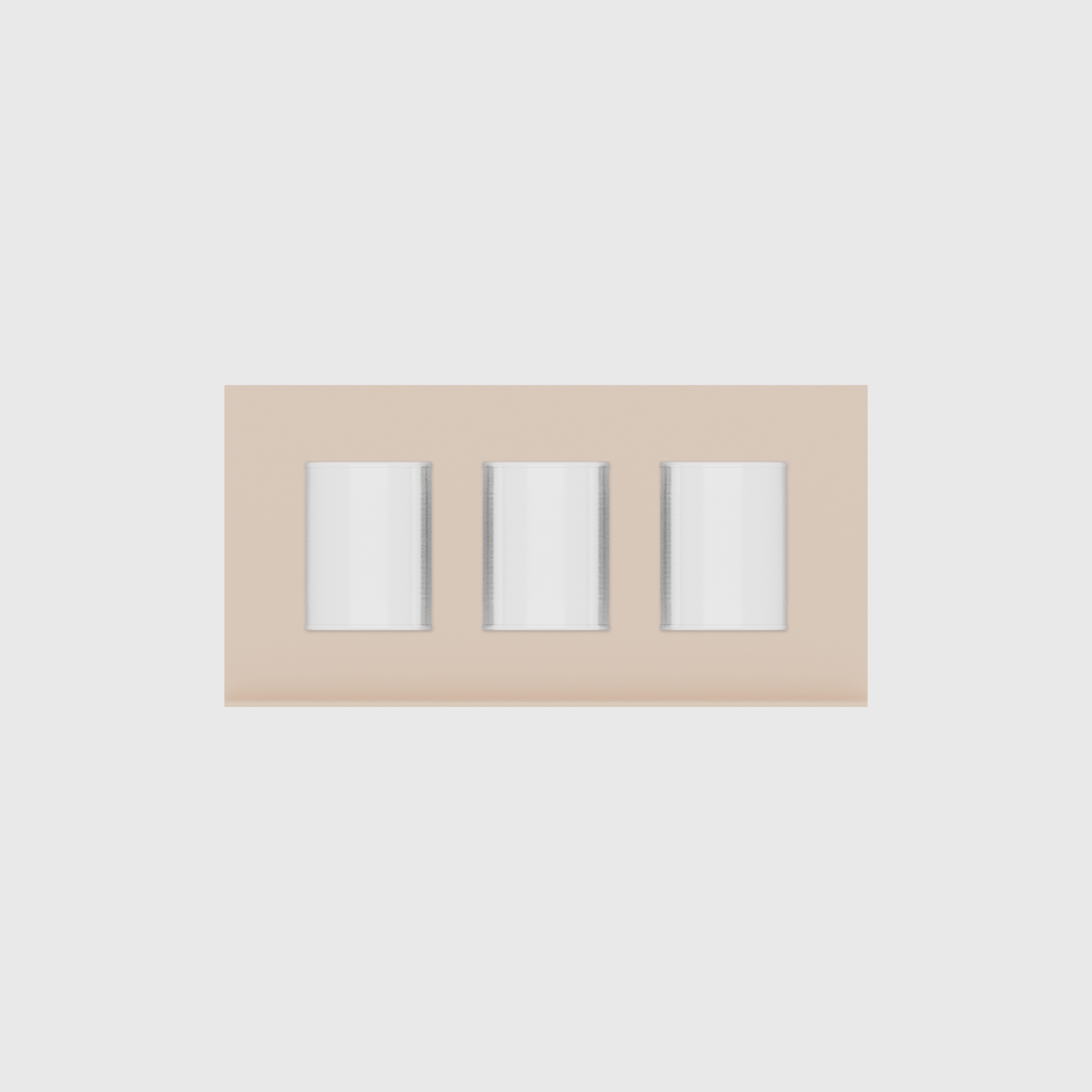 Spice rack organiser – 4×8 (118 × 236 mm) in Army Beige, shown with 3 round metal tins. Top view.