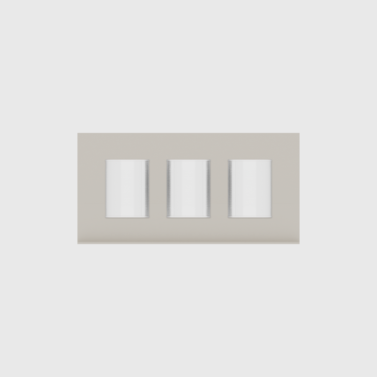 Spice rack organiser – 4×8 (118 × 236 mm) in Muted White, shown with 3 round metal tins. Top view.