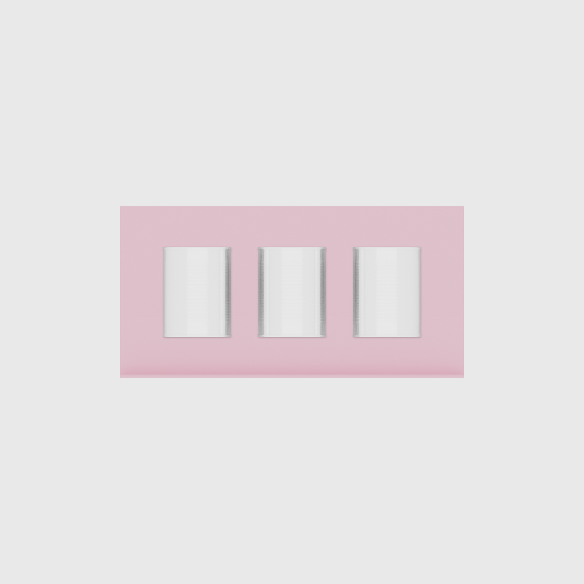 Spice rack organiser – 4×8 (118 × 236 mm) in Sakura Pink, shown with 3 round metal tins. Top view.