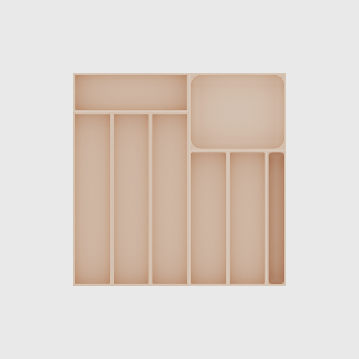 Square Kitchen Drawer Organiser Set – 324.5 × 324.5 mm in Army Beige, empty organiser layout.