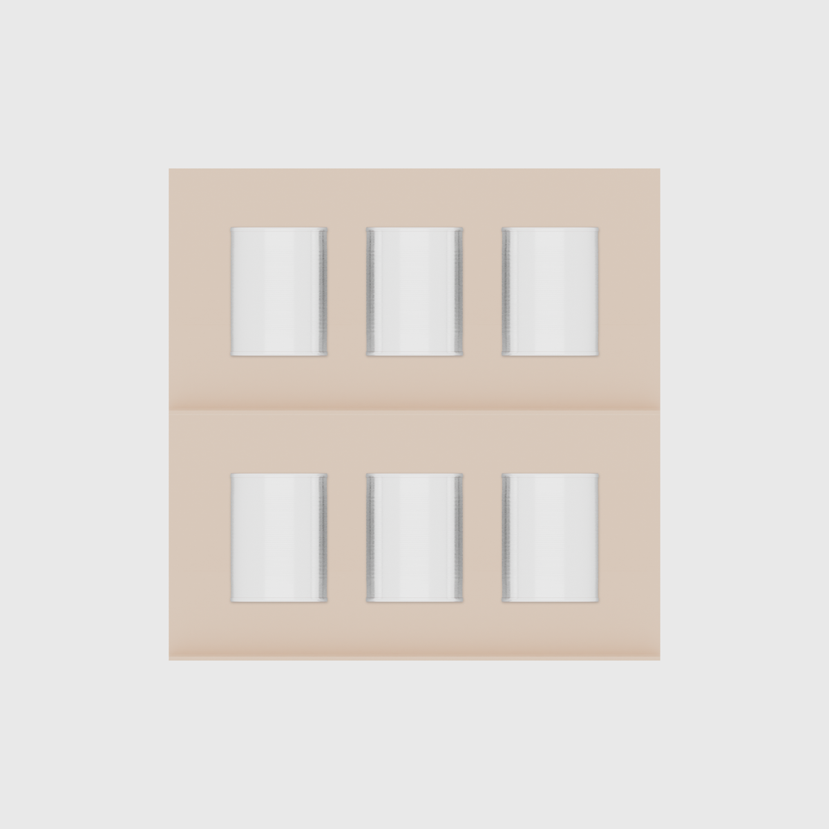 Two-Row Spice Drawer Organiser Set – 236 × 236 mm in Army Beige, shown with 3 round metal tins. Top view.