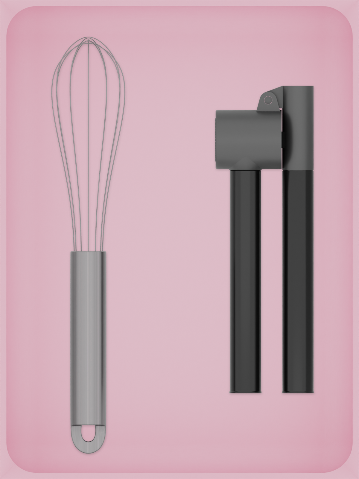 Large tray organiser – 8×6 (236 × 177 mm) in Sakura Pink, shown with a whisk and a garlic press. Top view.