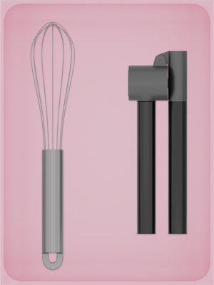 Large tray organiser – 8×6 (236 × 177 mm) in Sakura Pink, shown with a whisk and a garlic press. Top view.