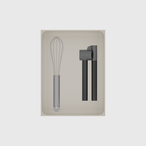 Large tray organiser – 8×6 (236 × 177 mm) in Muted White, shown with a whisk and a garlic press. Top view.
