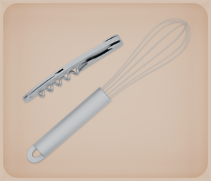 Wide tray organiser – 6×7 (177 × 206.5 mm) in Army Beige, shown with a whisk and a corkscrew. Top view.