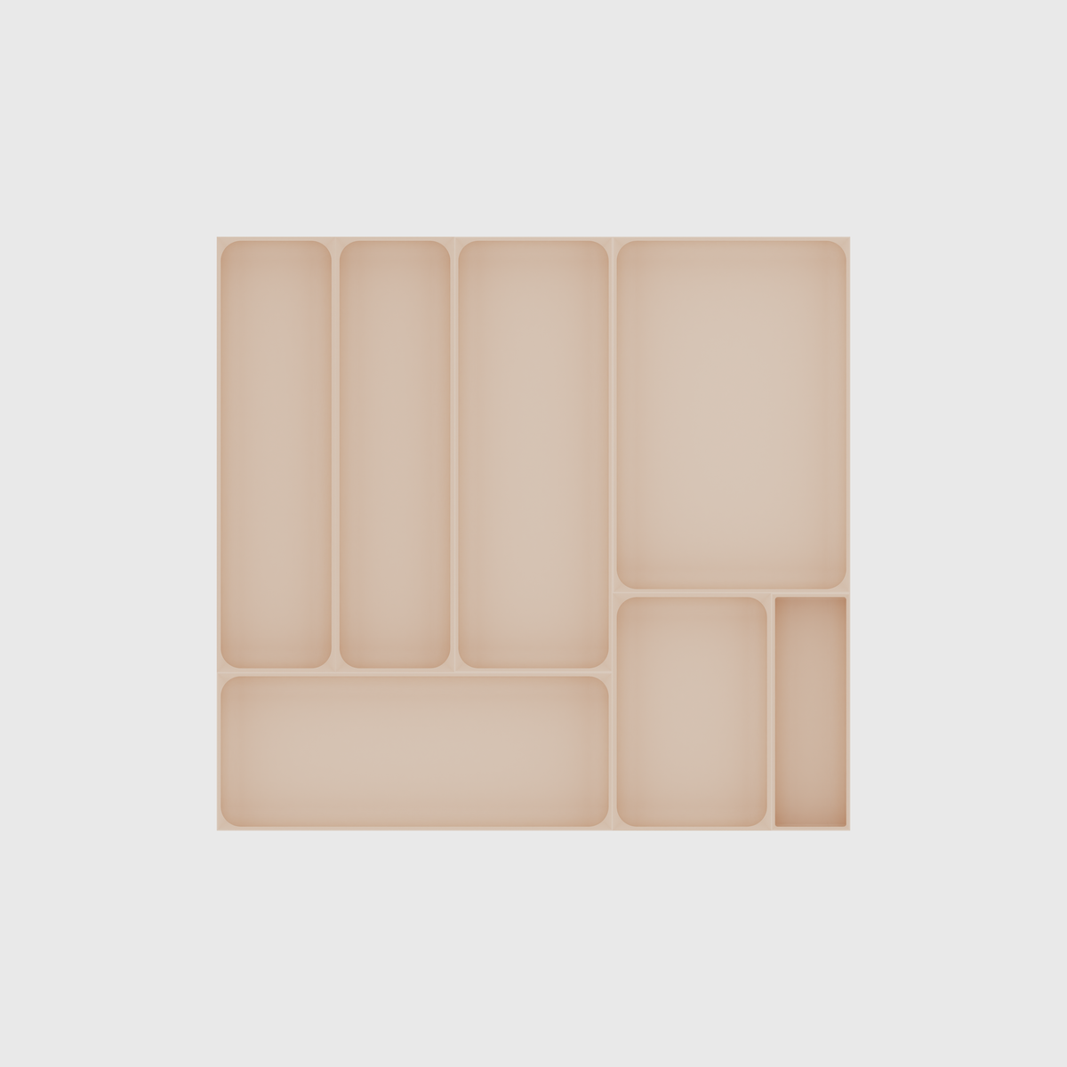 Wide Kitchen Tool Drawer Organiser Set – 442.5 × 472 mm in Army Beige, empty organiser layout.
