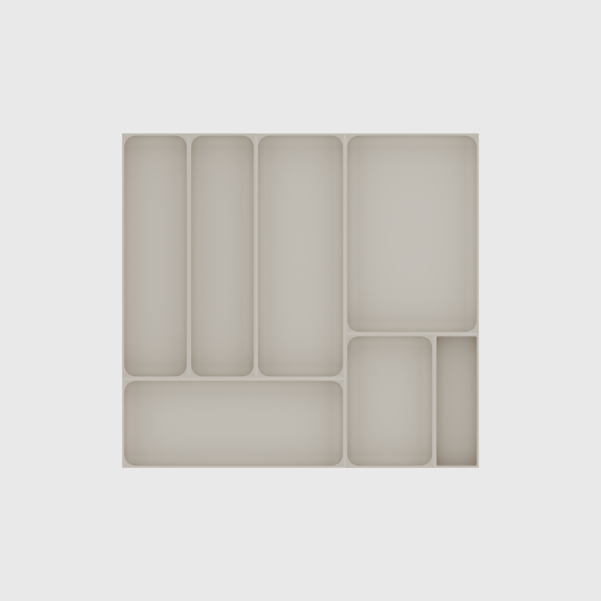 Wide Kitchen Tool Drawer Organiser Set – 442.5 × 472 mm in Muted White, empty organiser layout.